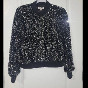 New Sparkly Nanette Lepore Sequin Black Bomber Jacket, Size M